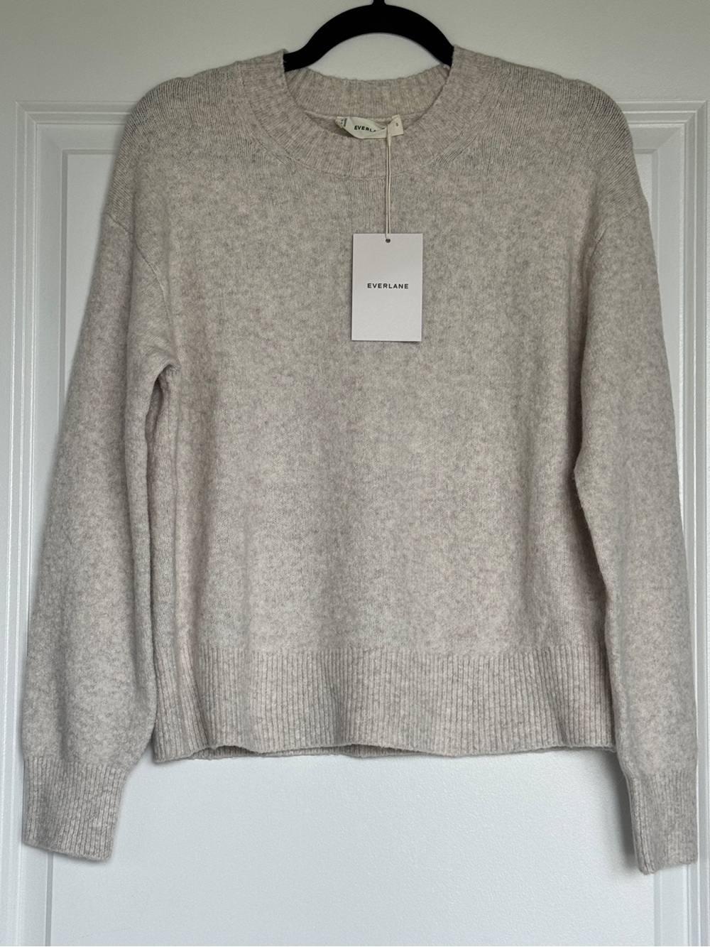 NWT! EVERLANE The Cocoon Crew in Plush Cotton, Heathered Oat, Size Small